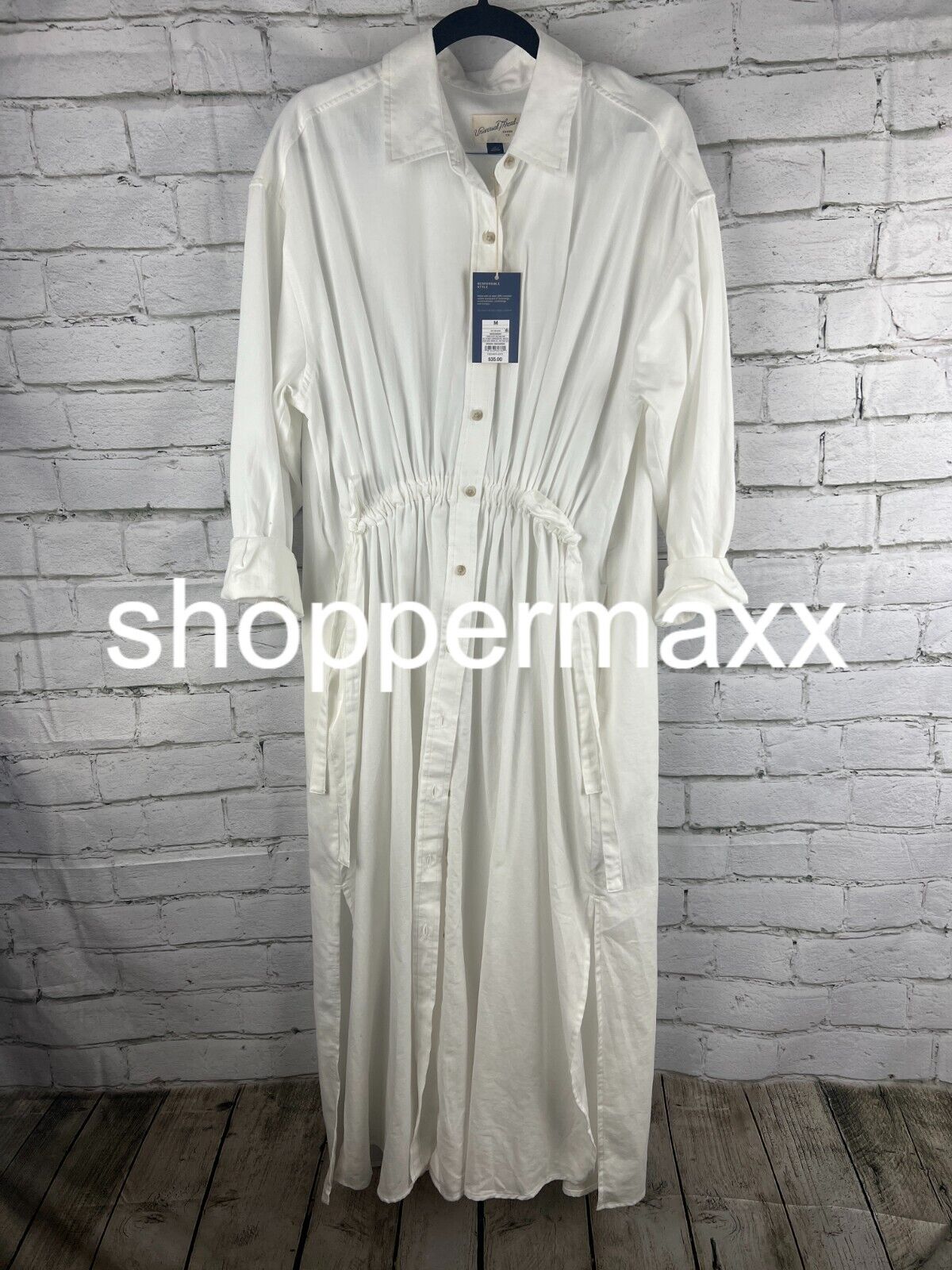 Women's Long Sleeve Cinch Waist Maxi Shirtdress - Universal Thread, White, M