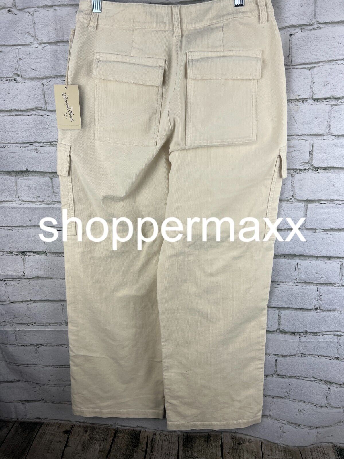 Women's High-Rise Straight Leg Corduroy Cargo Pants - Universal Thread, Cream, 8