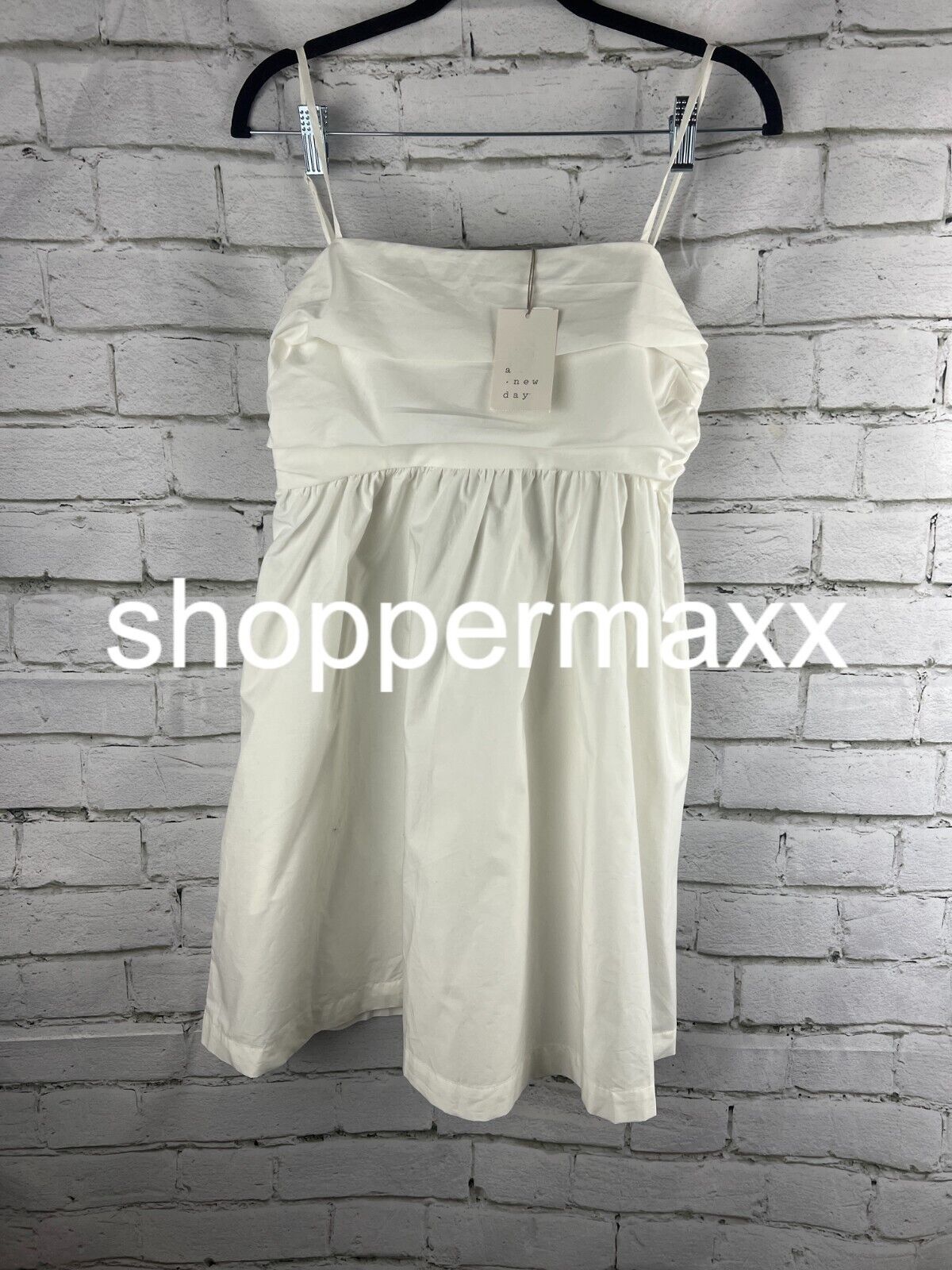 Women's Sleeveless Ruched Babydoll Dress - A New Day, White, S