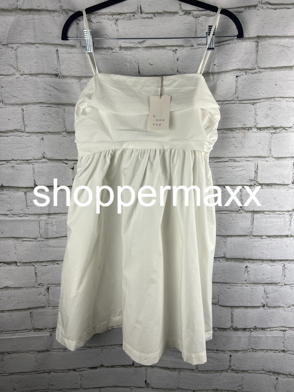 Women's Sleeveless Ruched Babydoll Dress - A New Day, White, S