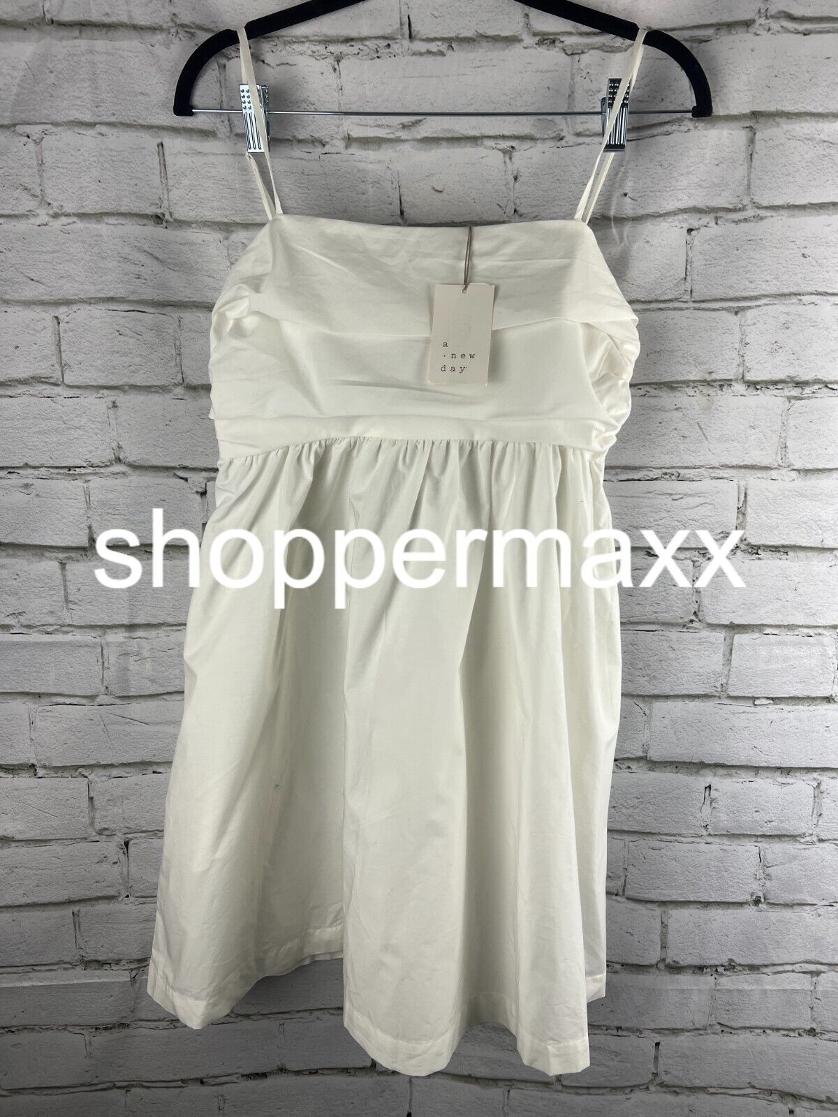 Women's Sleeveless Ruched Babydoll Dress - A New Day, White, S