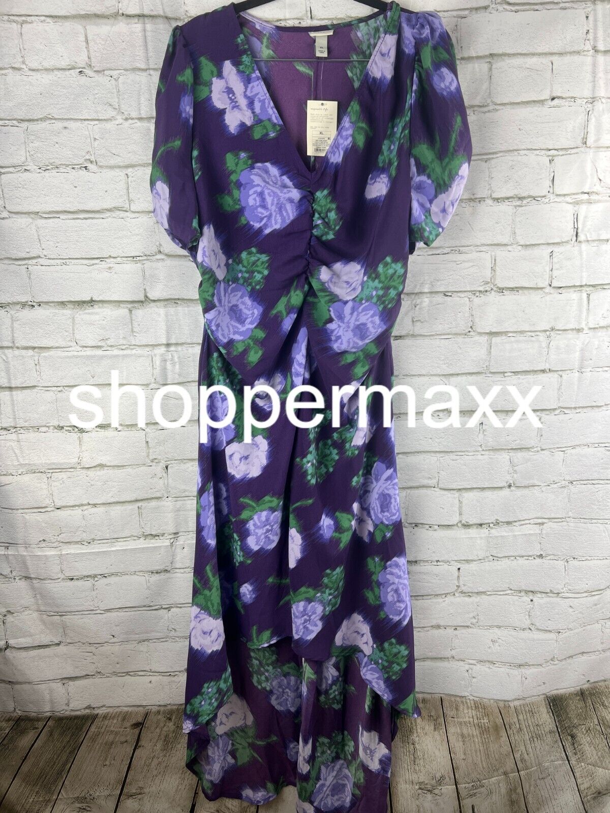 Women's Crepe Short Sleeve Midi Dress - A New Day, Navy Floral, XL
