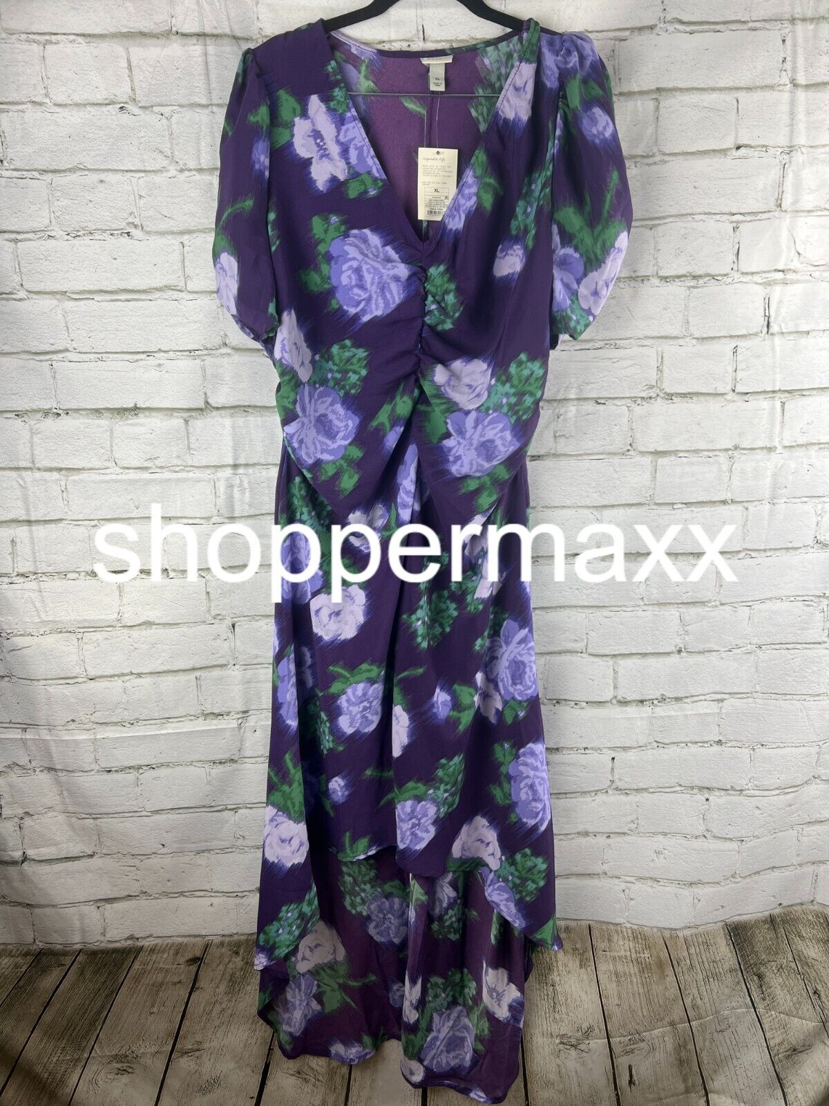 Women's Crepe Short Sleeve Midi Dress - A New Day, Navy Floral, XL