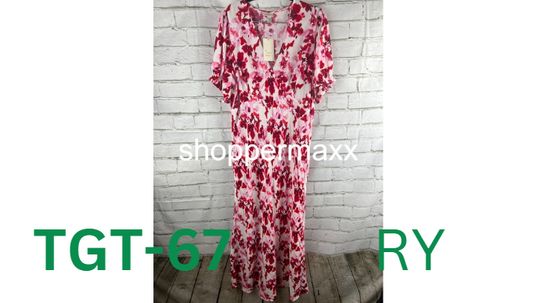 Women's Crepe Puff Short Sleeve Midi Dress - A New Day, Red Floral. X-Large