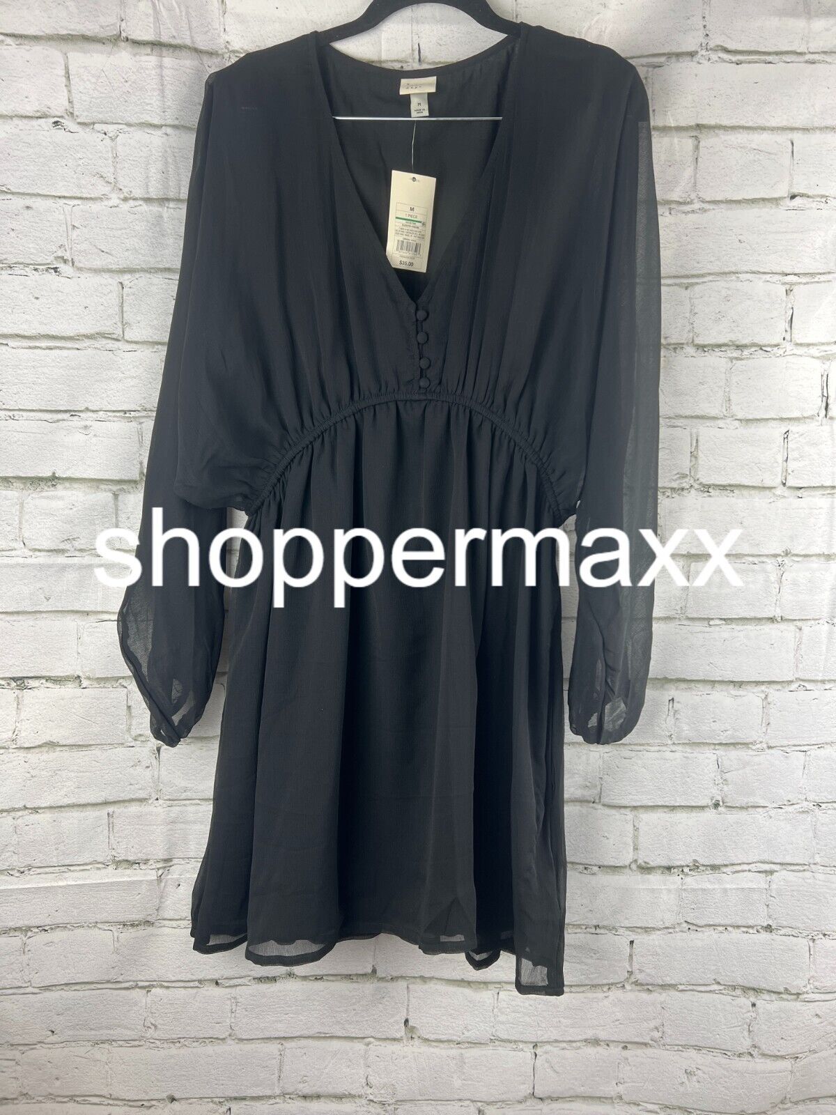 Women's Balloon Long Sleeve Mini Dress - A New Day, Black, M