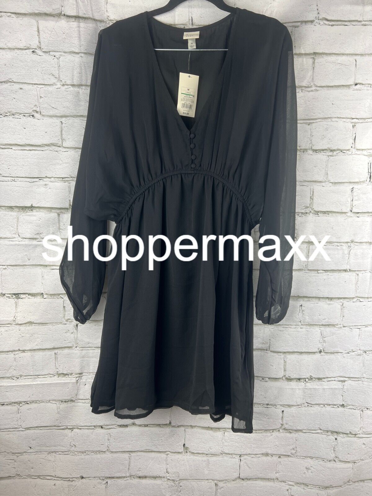 Women's Balloon Long Sleeve Mini Dress - A New Day, Black, M