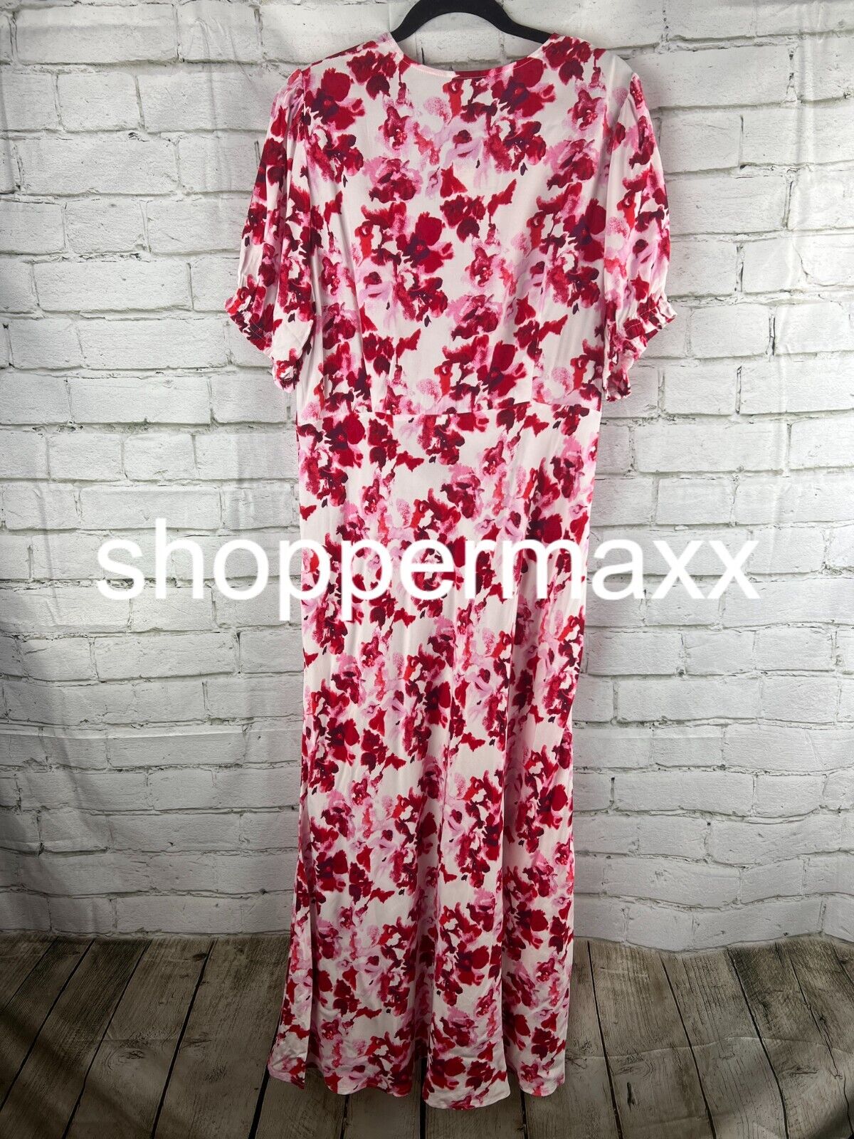 Women's Crepe Puff Short Sleeve Midi Dress - A New Day, Red Floral. X-Large