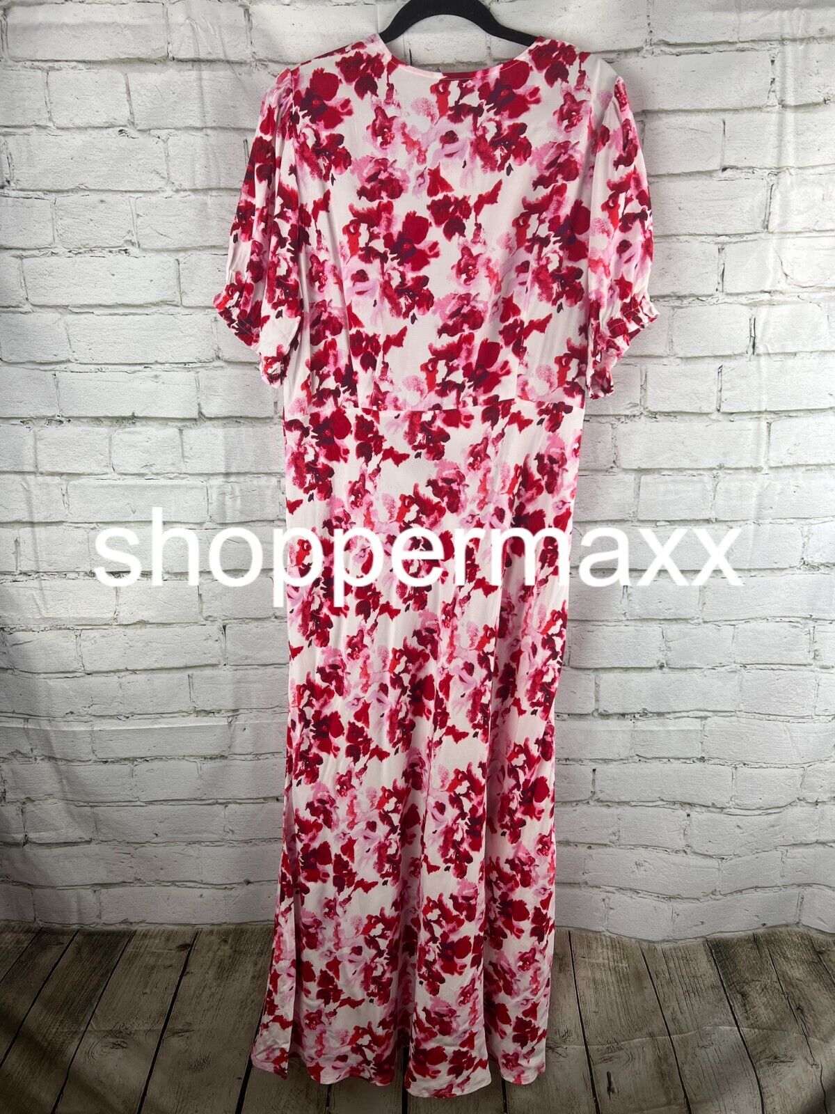 Women's Crepe Puff Short Sleeve Midi Dress - A New Day, Red Floral. X-Large