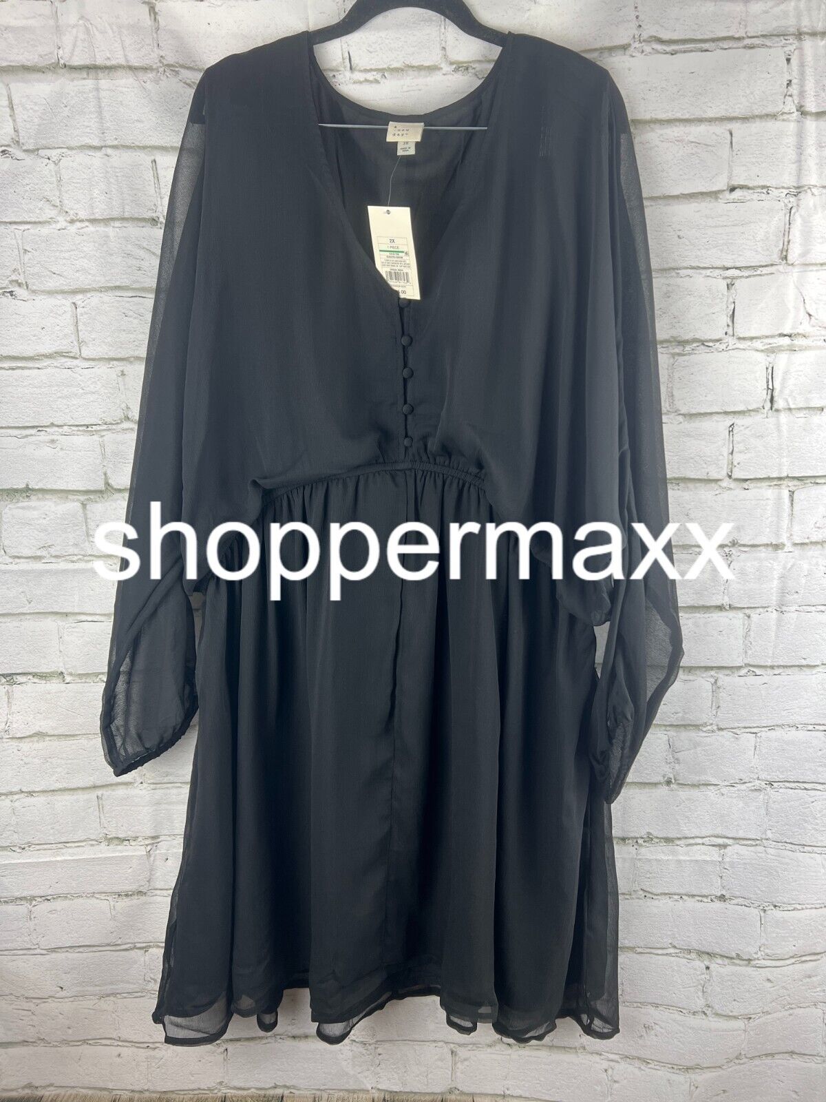 Women's Balloon Long Sleeve Mini Dress - A New Day, BLACK, 2X