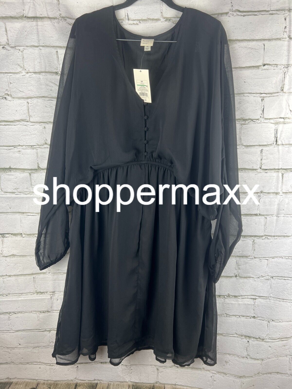 Women's Balloon Long Sleeve Mini Dress - A New Day, BLACK, 2X