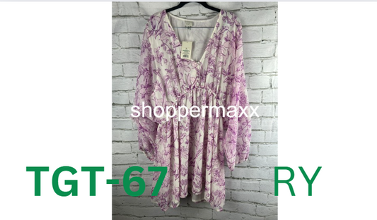 Women's Balloon Sleeve Mini Dress - A New Day, Cream/Purple Floral, XL