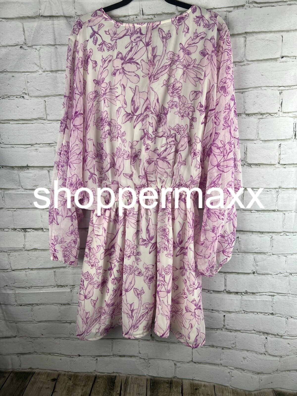 Women's Balloon Sleeve Mini Dress - A New Day, Cream/Purple Floral, XL