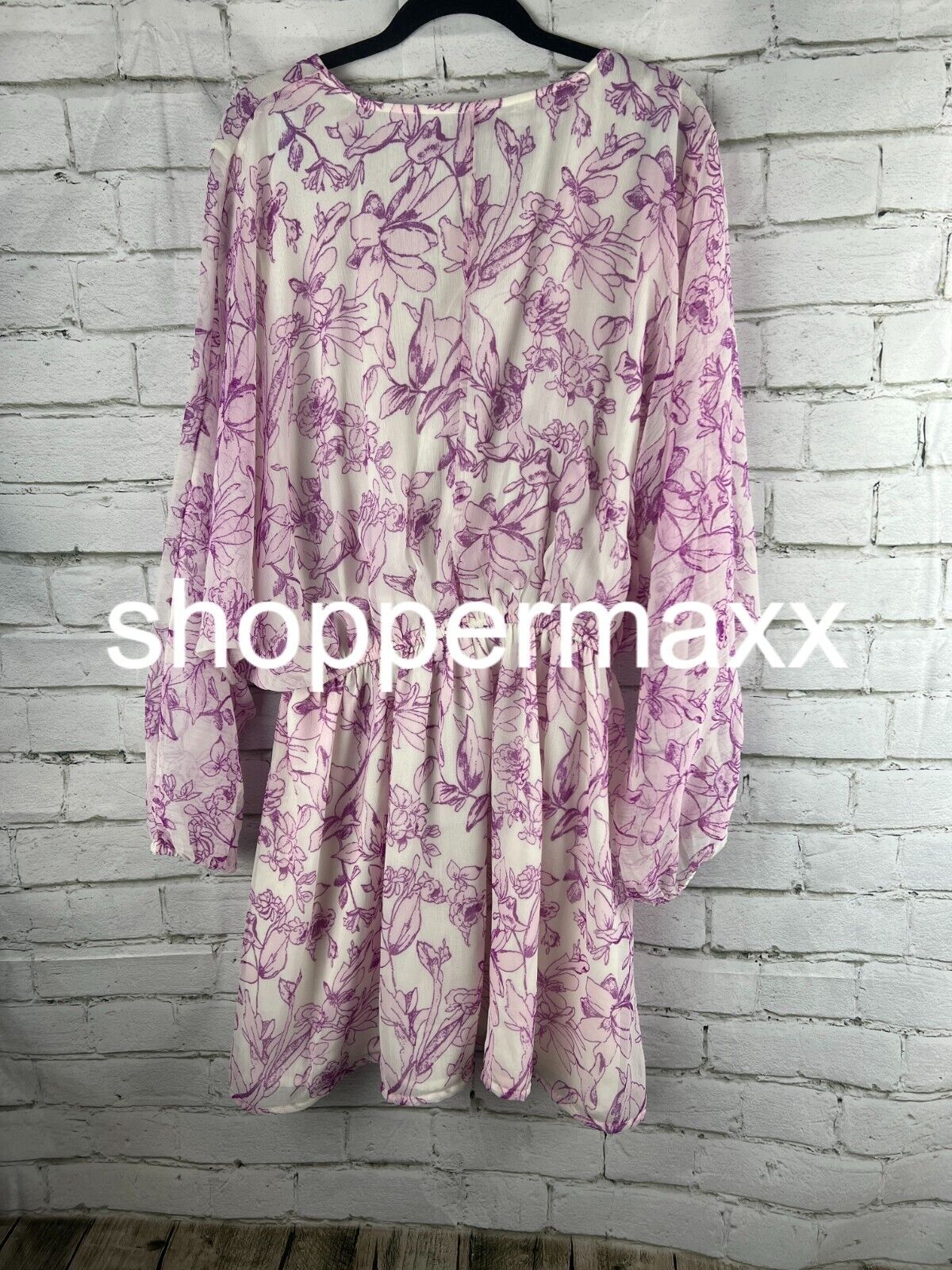 Women's Balloon Sleeve Mini Dress - A New Day, Cream/Purple Floral, XL