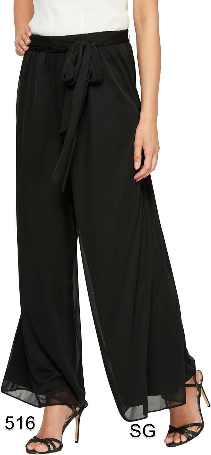 Alex Evenings womens Wide Leg Chiffon Dress Pants Side Tie, L READ MEASUREMENTS