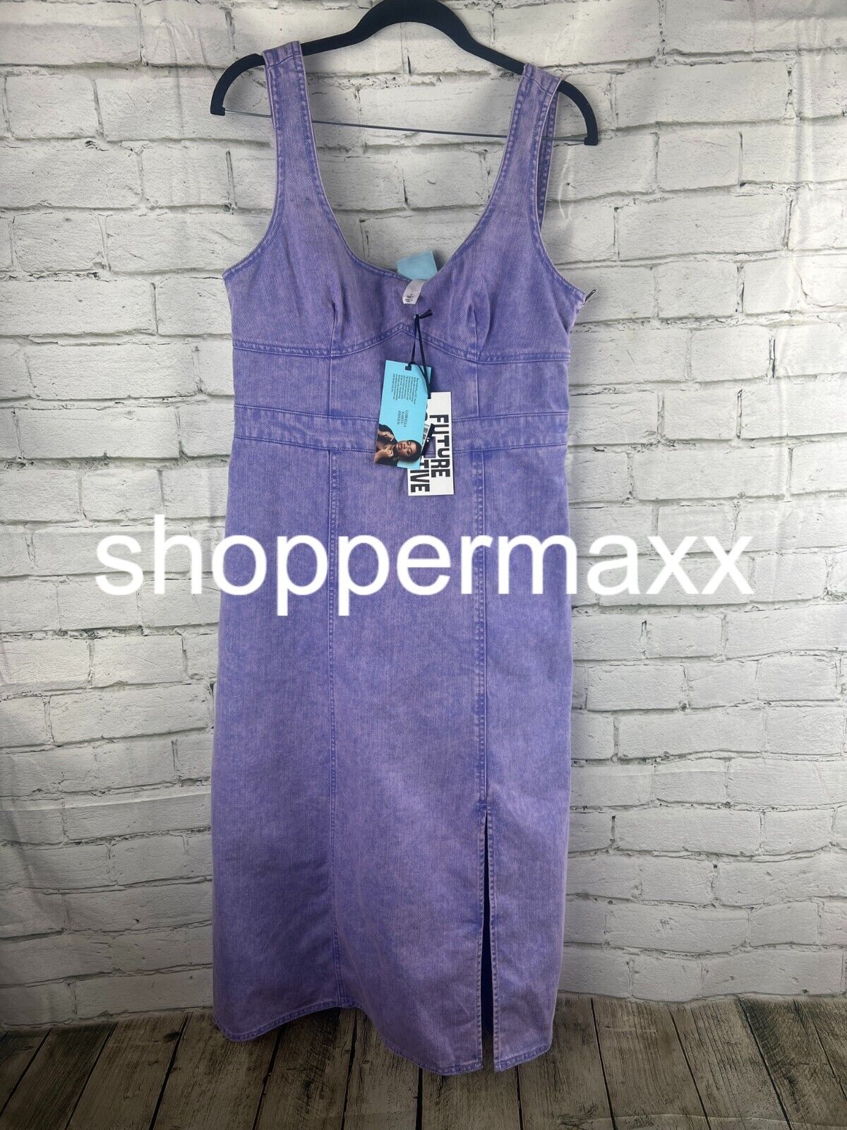 Women's Tie-Dye Corset Denim Dress - Future Collective, Violet, 8