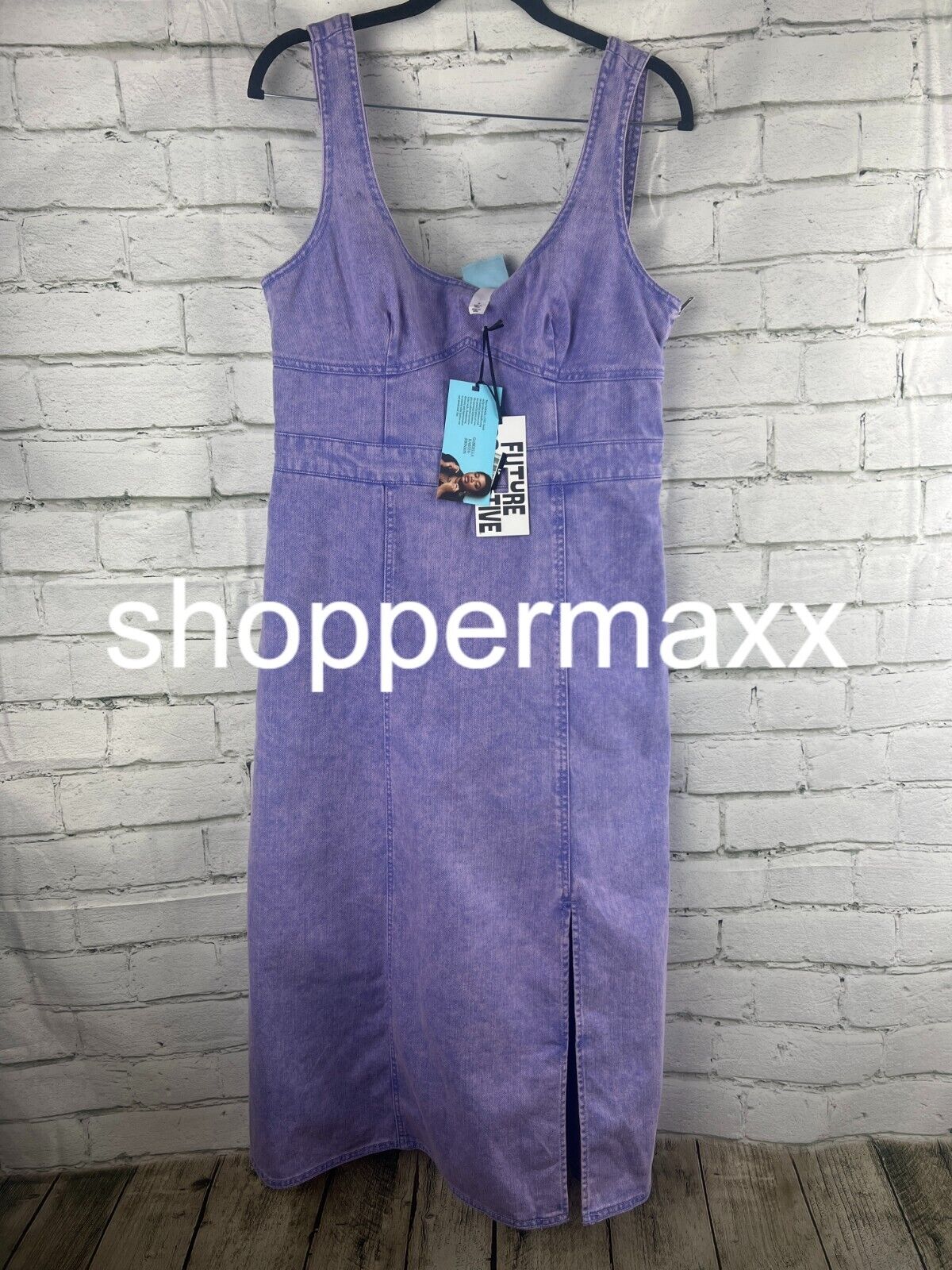Women's Tie-Dye Corset Denim Dress - Future Collective, Violet, 8