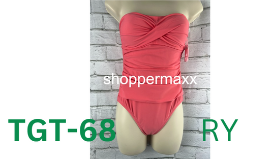 Women's Twist-Front Bandeau Classic One Piece Swimsuit- Kona Sol, Coral Pink, XS