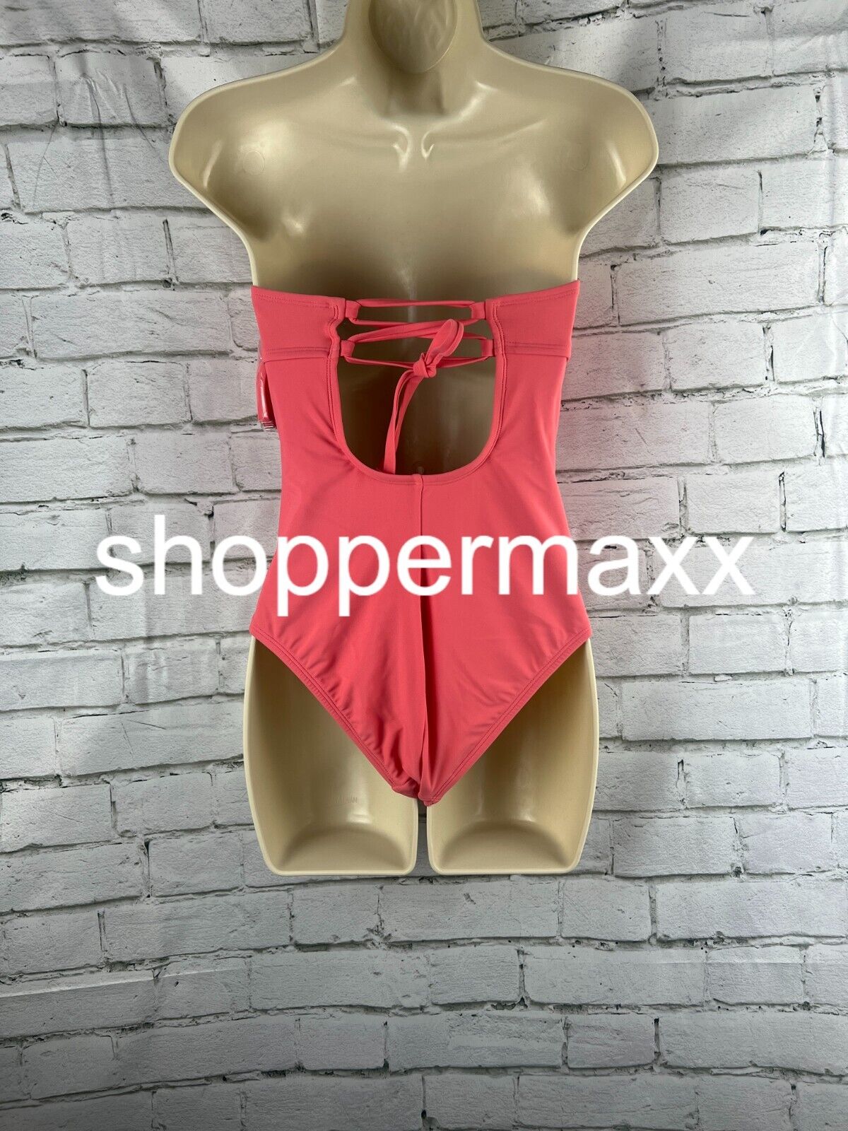 Women's Twist-Front Bandeau Classic One Piece Swimsuit- Kona Sol, Coral Pink, XS