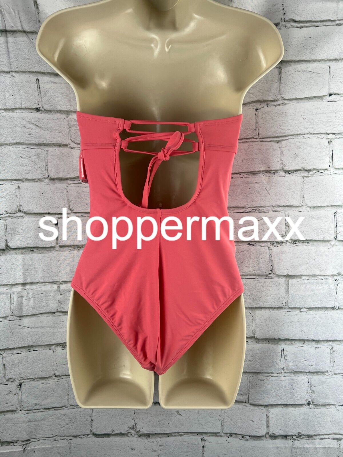 Women's Twist-Front Bandeau Classic One Piece Swimsuit- Kona Sol, Coral Pink, XS