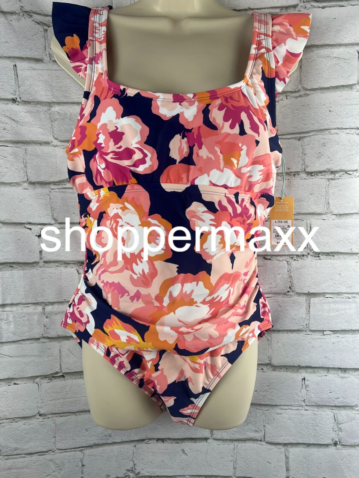 Women's Full Coverage Floral Print One Piece Swimsuit - Kona Sol, Multi, L