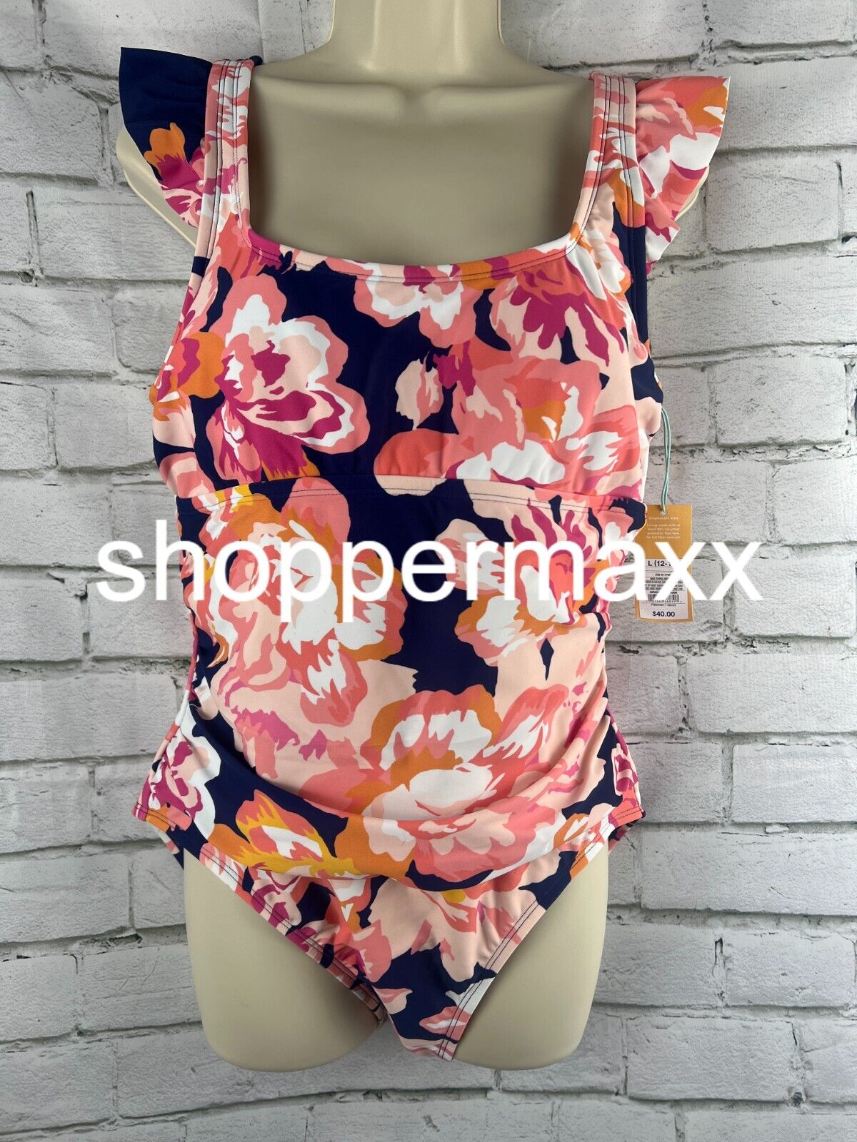 Women's Full Coverage Floral Print One Piece Swimsuit - Kona Sol, Multi, L