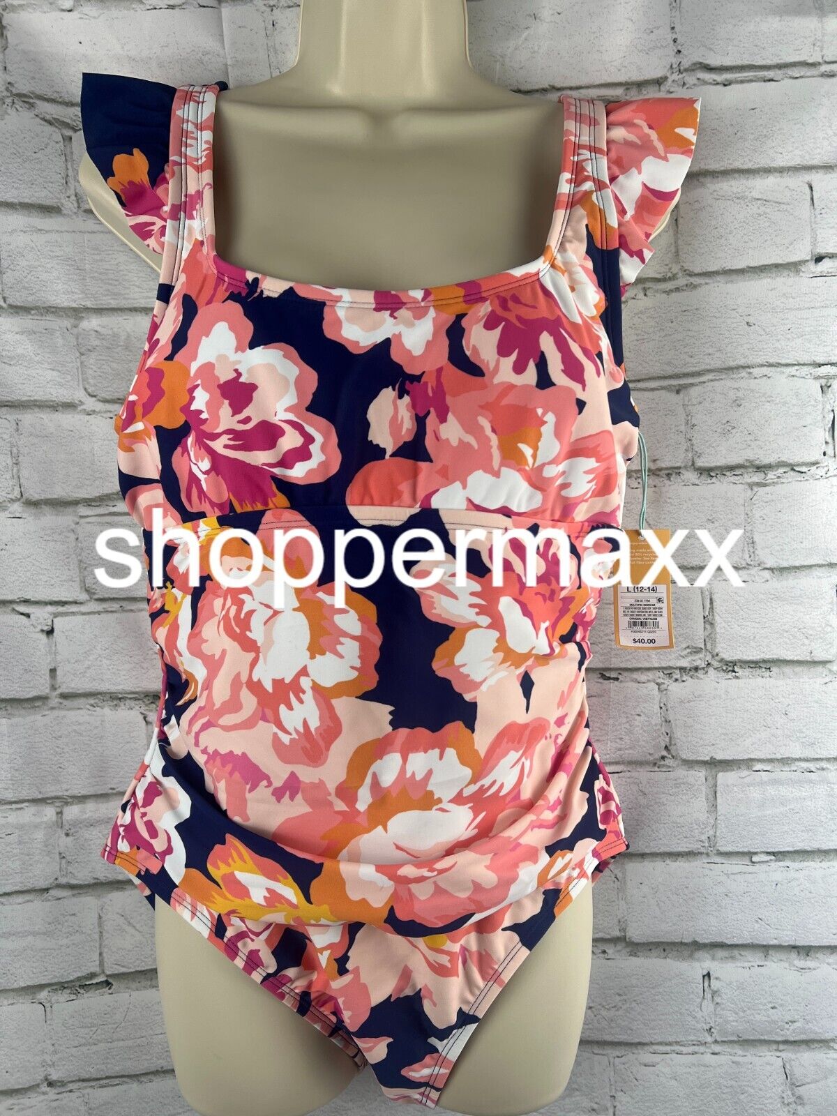 Women's Full Coverage Floral Print One Piece Swimsuit - Kona Sol, Multi, L