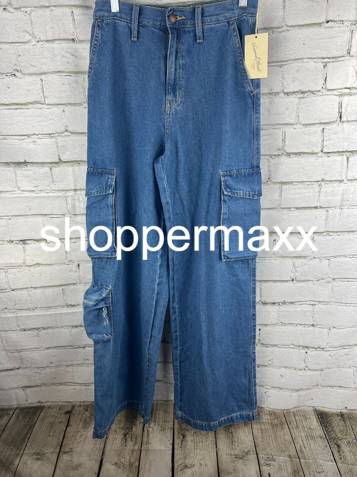Women's High-Rise Wide Leg Denim Cargo Pants - Universal Thread, Medium Wash 4L
