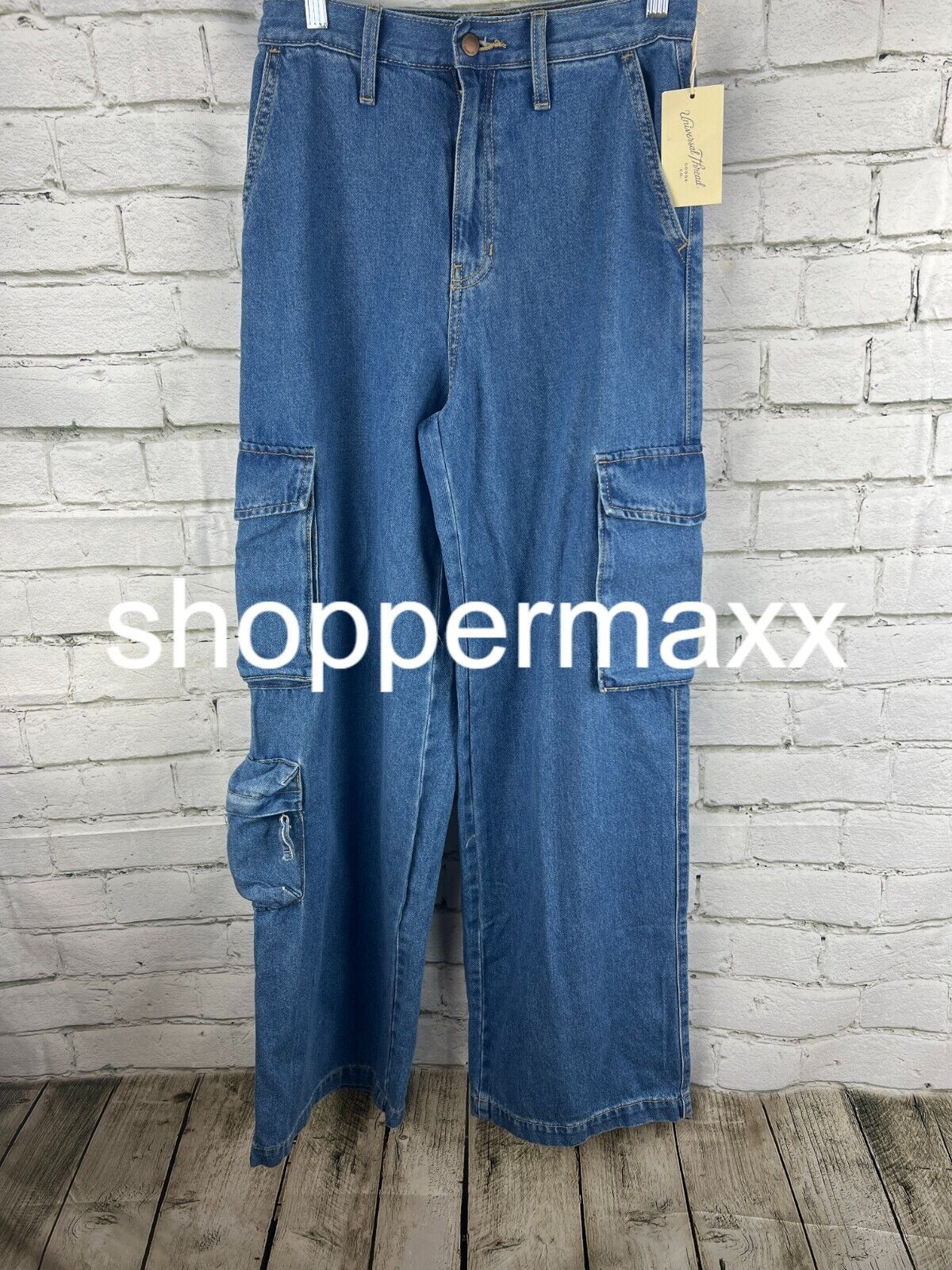 Women's High-Rise Wide Leg Denim Cargo Pants - Universal Thread, Medium Wash 4L
