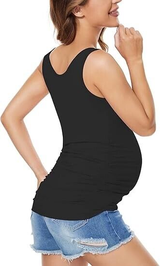Ecavus 3Pcs Women Layering Maternity Tank Top Pregnancy Shirt Scoop Neck Vest, M
