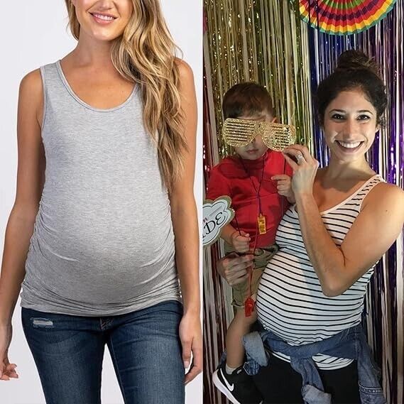 Ecavus 3Pcs Women Layering Maternity Tank Top Pregnancy Shirt Scoop Neck Vest, M