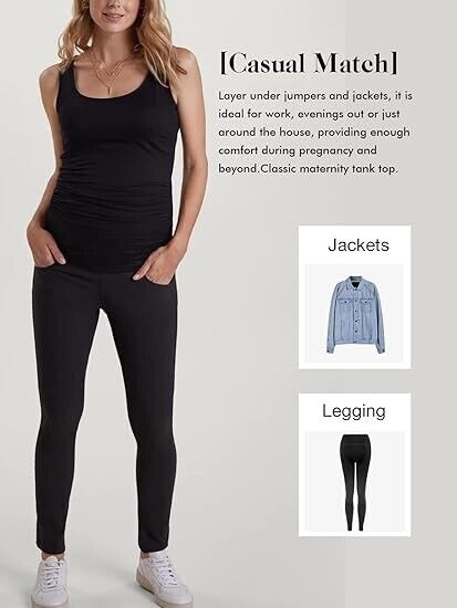 Ecavus 3Pcs Women Layering Maternity Tank Top Pregnancy Shirt Scoop Neck Vest, M