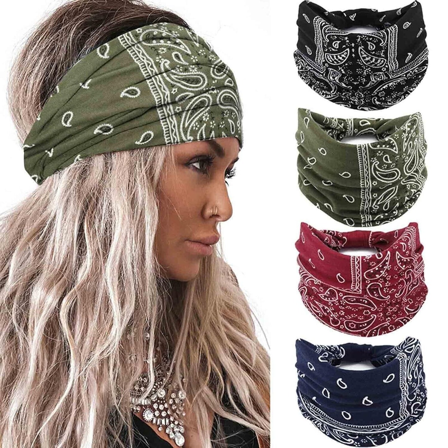 Acenail Women Girls Headband Wide Knotted Turban Elastic Non Slip Hairbands 4Pcs