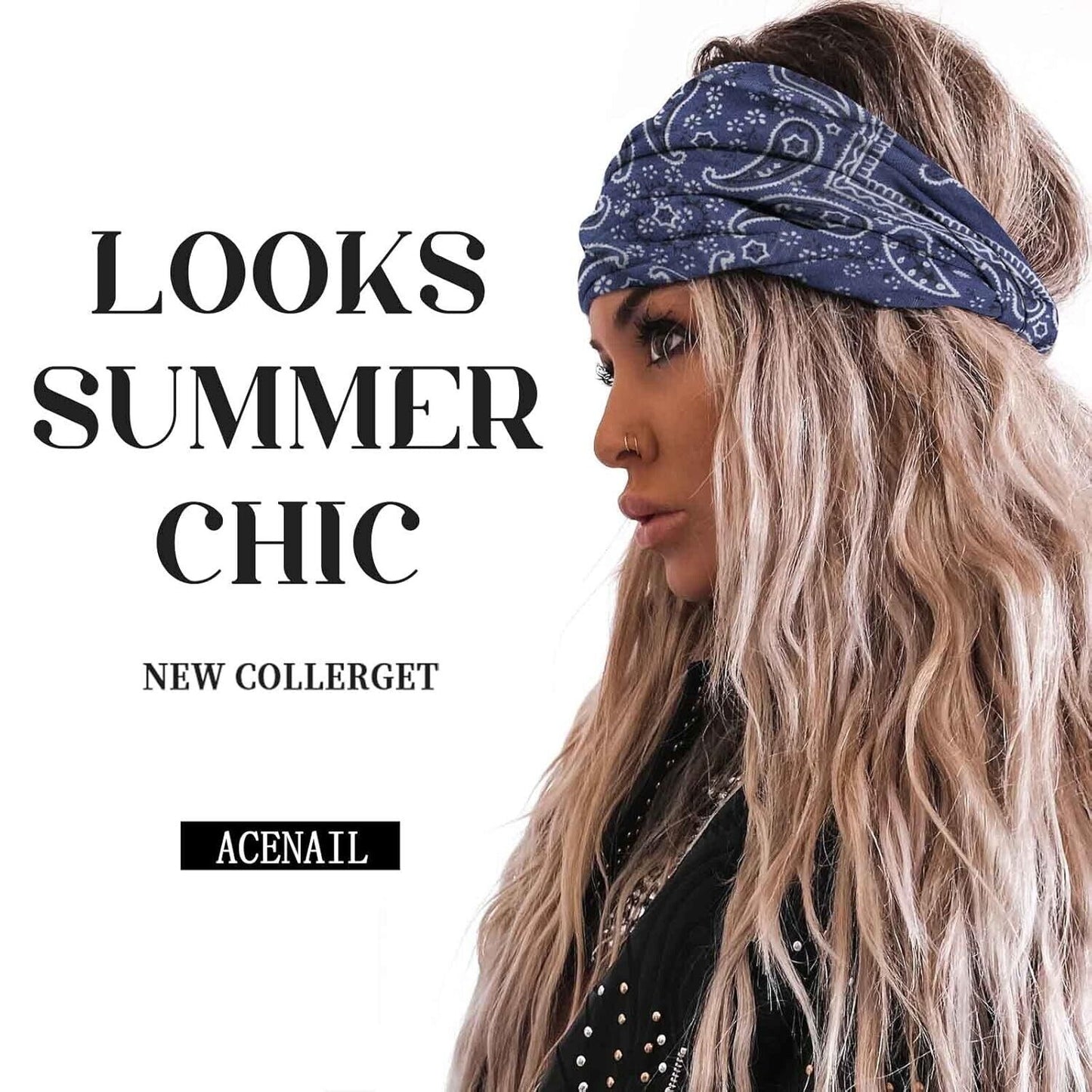 Acenail Women Girls Headband Wide Knotted Turban Elastic Non Slip Hairbands 4Pcs