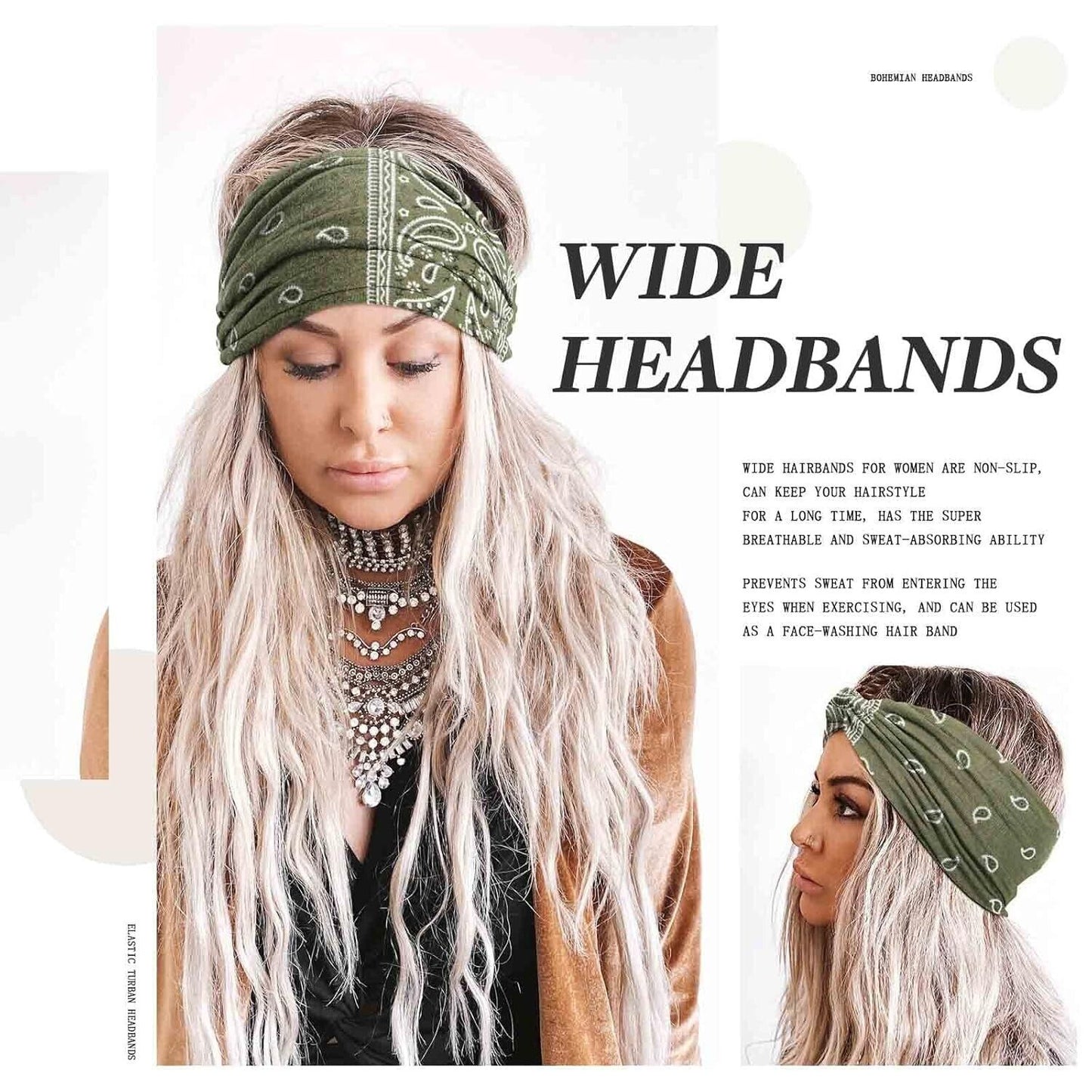 Acenail Women Girls Headband Wide Knotted Turban Elastic Non Slip Hairbands 4Pcs
