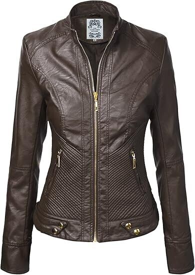 Come Together California CTC WJC747 Womens Dressy Vegan Leather Biker Jacket, L