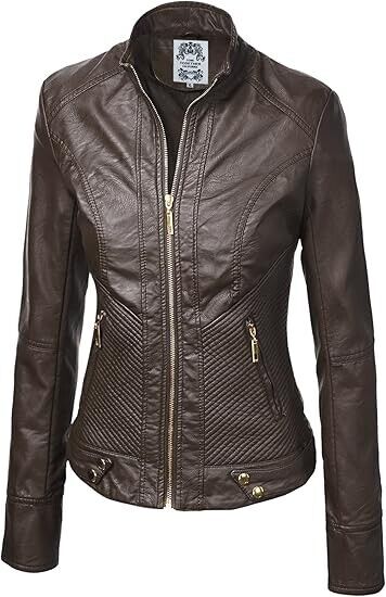 Come Together California CTC WJC747 Womens Dressy Vegan Leather Biker Jacket, L