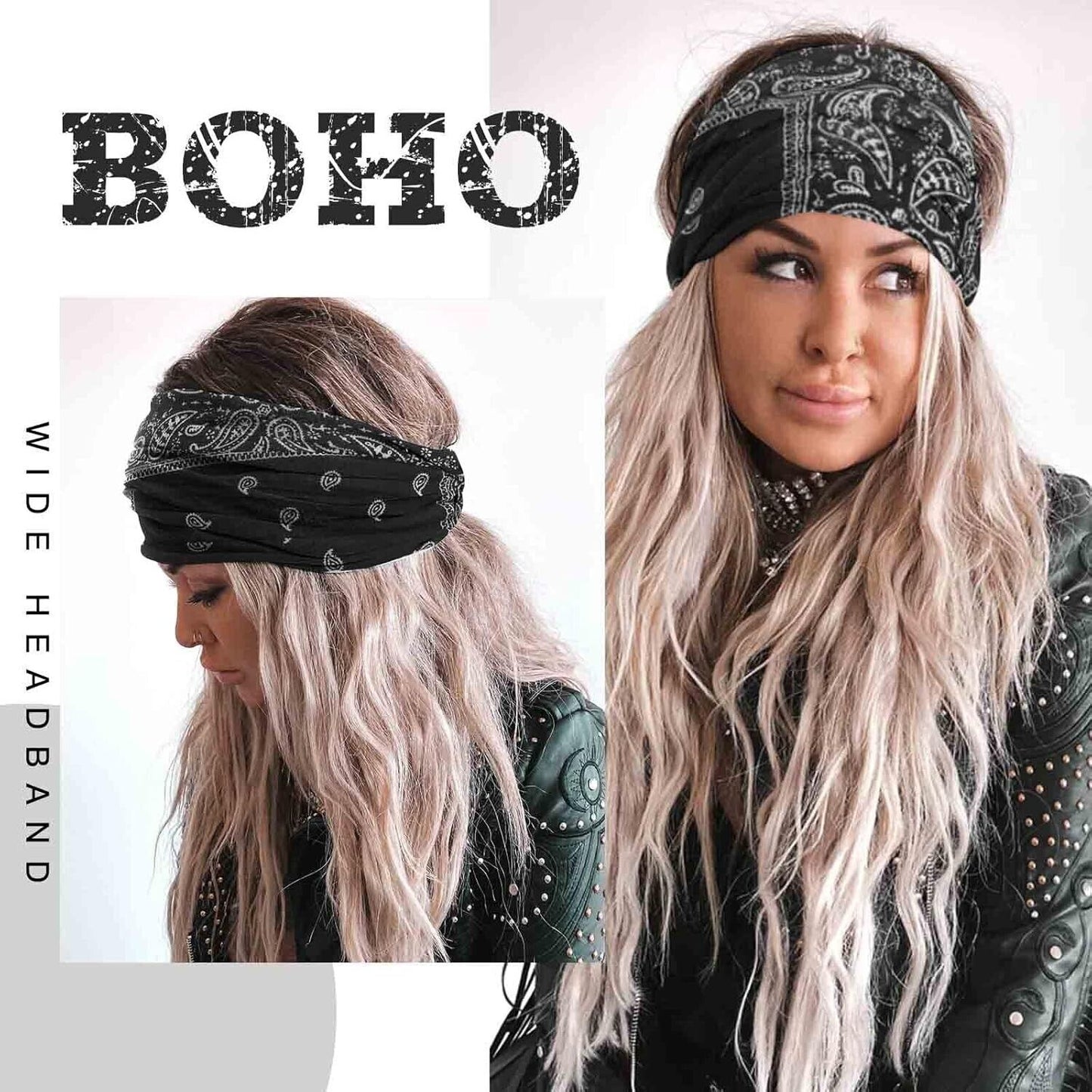 Acenail Women Girls Headband Wide Knotted Turban Elastic Non Slip Hairbands 4Pcs
