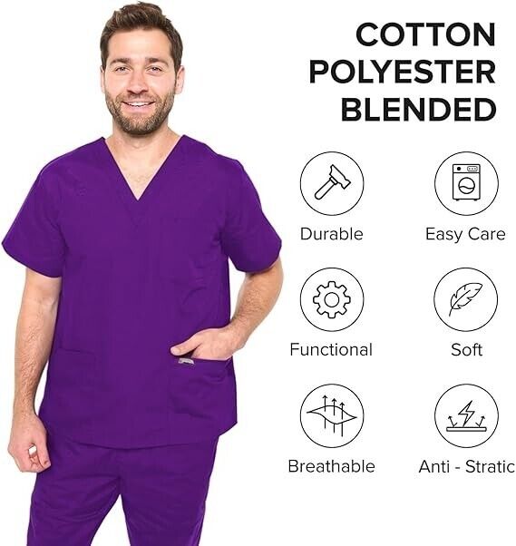 Dagacci Medical Uniform Woman & Man Scrub Set Unisex Medical Scrub Top- Pant XXL
