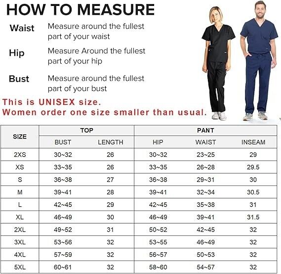 Dagacci Medical Uniform Woman & Man Scrub Set Unisex Medical Scrub Top- Pant XXL