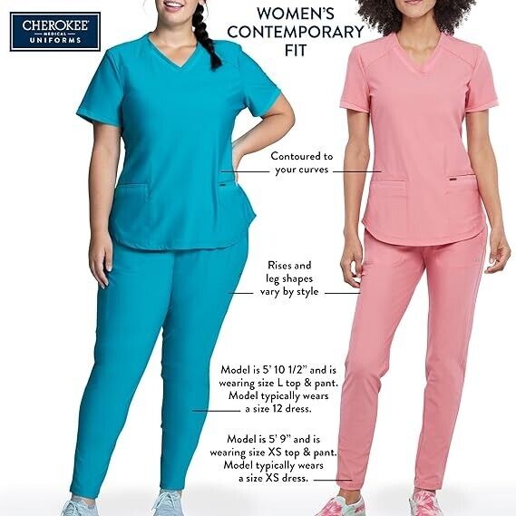 Cherokee V-Neck Women Scrubs Top Workwear Originals with Rib-Knit Back Panels XL