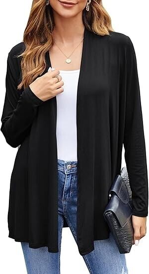 Bluetime Women's Casual Lightweight Open Front Soft Draped Ruffles Cardigan, L