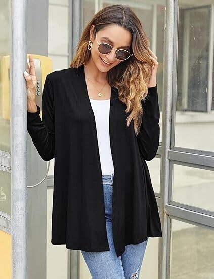 Bluetime Women's Casual Lightweight Open Front Soft Draped Ruffles Cardigan, L