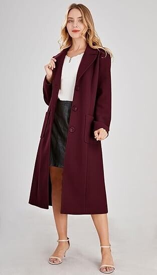chouyatou Women's Big Notch Lapel Single Breasted Mid-Long Wool Blend Coat (XS)
