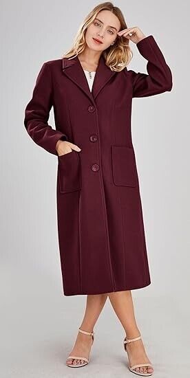 chouyatou Women's Big Notch Lapel Single Breasted Mid-Long Wool Blend Coat (XS)