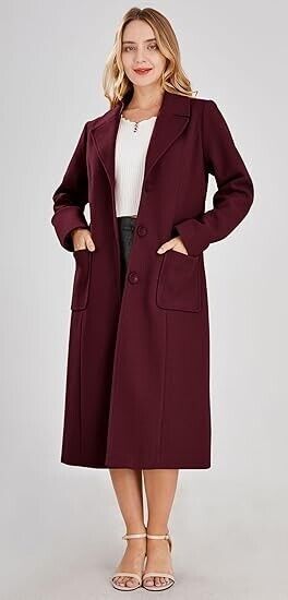 chouyatou Women's Big Notch Lapel Single Breasted Mid-Long Wool Blend Coat (XS)