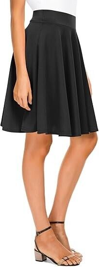 Urban CoCo Women Basic Versatile Stretchy Flared Casual Midi Skater Skirt, Blk S