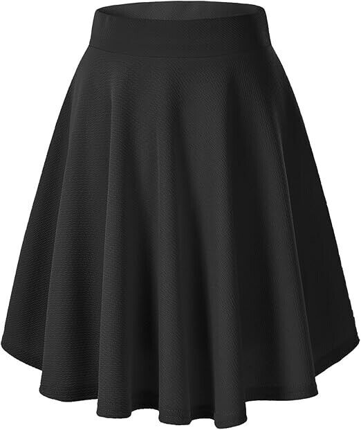 Urban CoCo Women Basic Versatile Stretchy Flared Casual Midi Skater Skirt, Blk S
