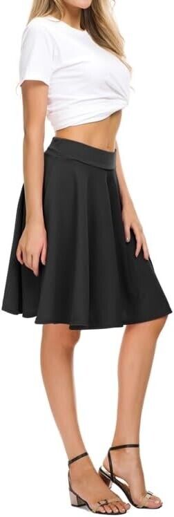 Urban CoCo Women Basic Versatile Stretchy Flared Casual Midi Skater Skirt, Blk S