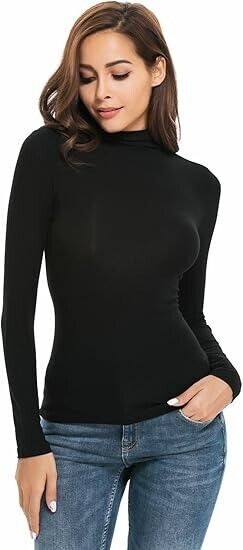 Womens Mock Turtleneck Long Sleeve Stretch Fitted Underscrubs Layer Tee Tops, S