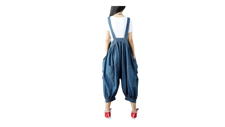Yeokou Women's Loose Baggy Denim Wide Leg Jumpsuit Rompers Overalls, One Size